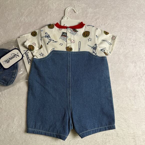 Vtg Baby Boy Baseball Overall Romper Outfit Hat Size 3-6 Months Retro Shortalls - Picture 4 of 6